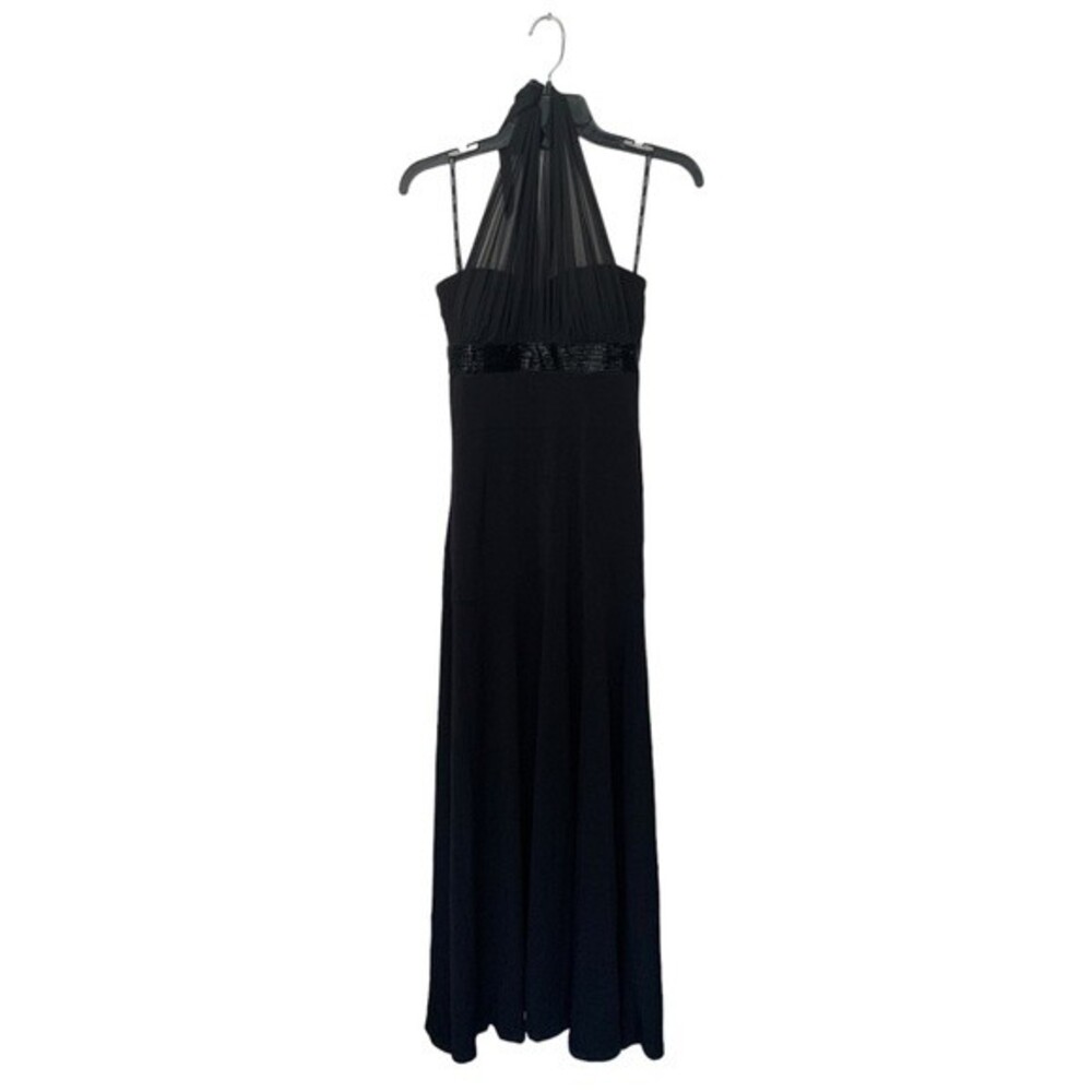XOXO |‎ Gorgeous Black Tulle HalterTie Beaded Waist Evening Dress S